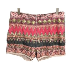 Primrose Coral Sequin Embroidered Shorts M